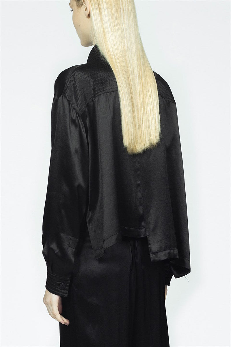 Nu Long Sleeve Asymmetrical Hem Shirt Black