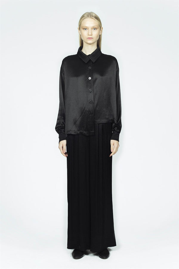 Nu Long Sleeve Asymmetrical Hem Shirt Black