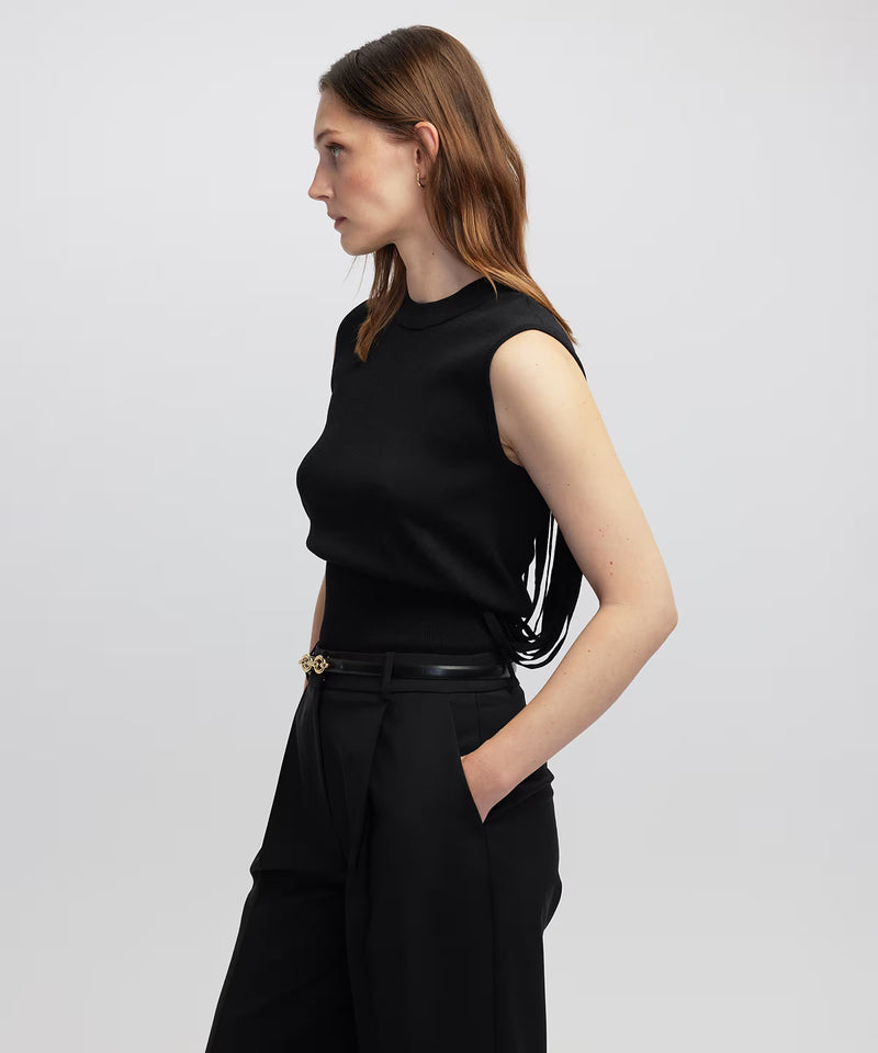 Ipekyol Draped Strip Knit Top Black