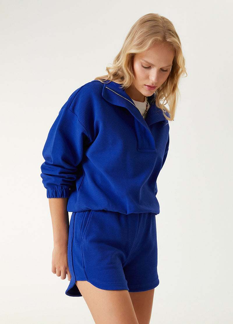 Beymen Club Half Zipped Placket Sweatshirt Cobalt