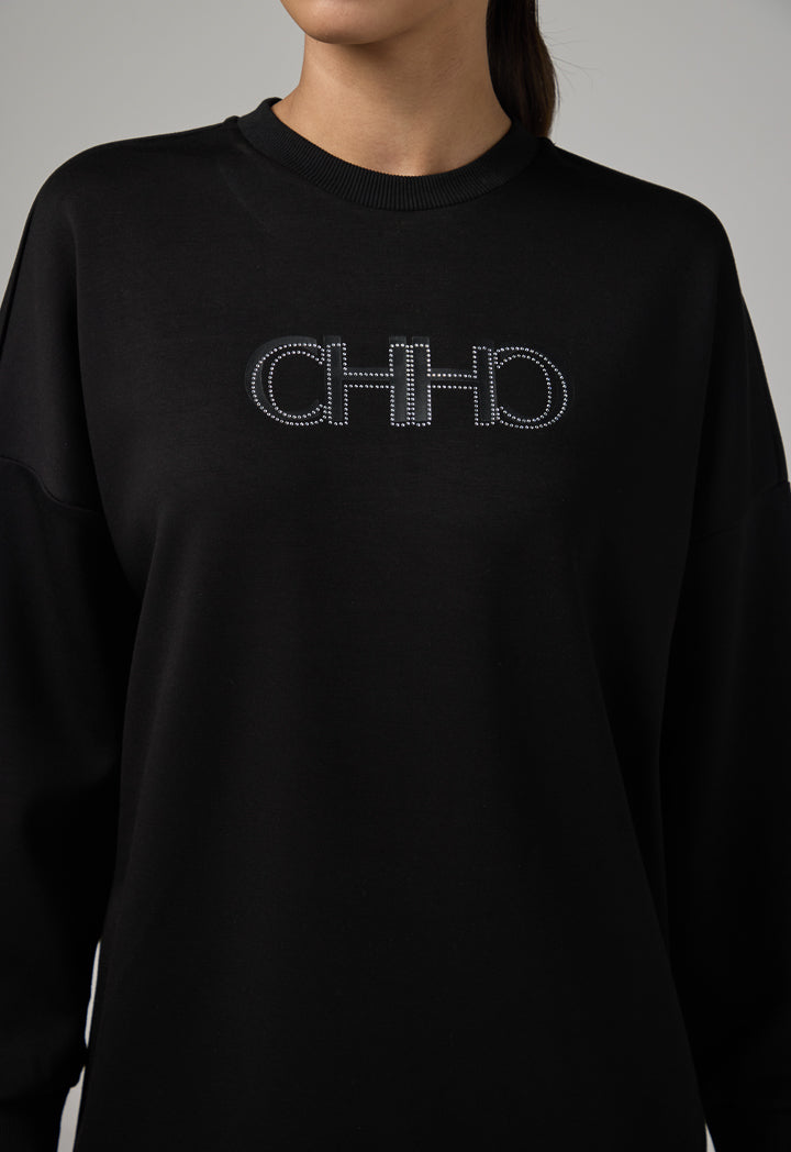 Choice Long Sleeve Monogram Blouse Black