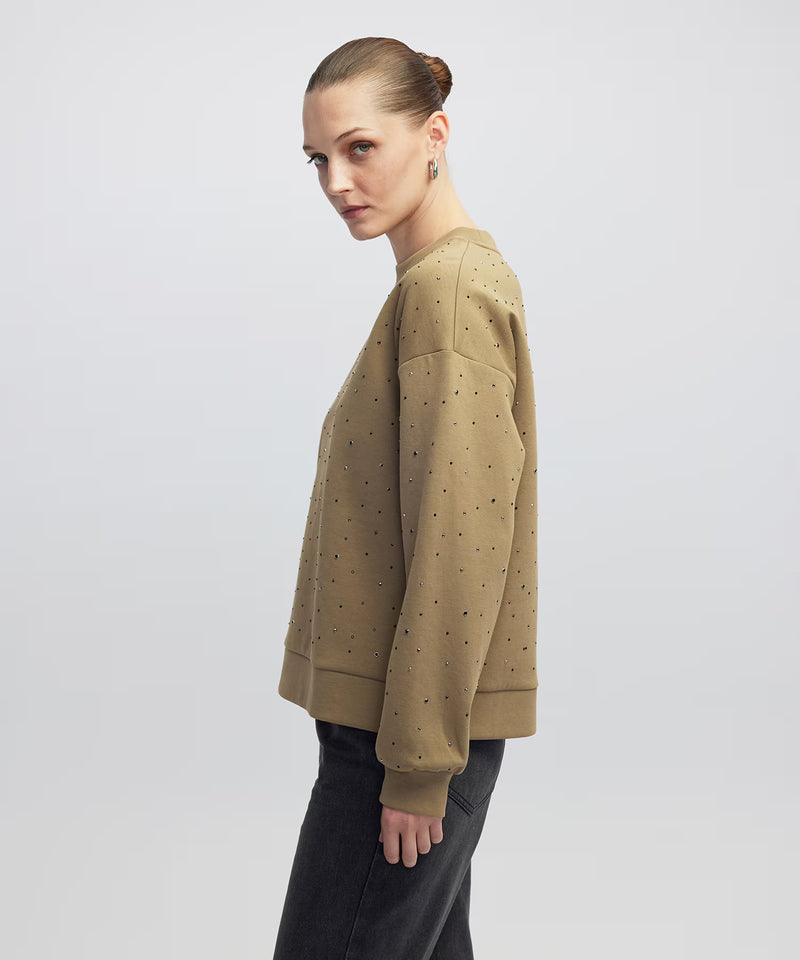 Ipekyol Rhinestone Sweatshirt Light Khaki