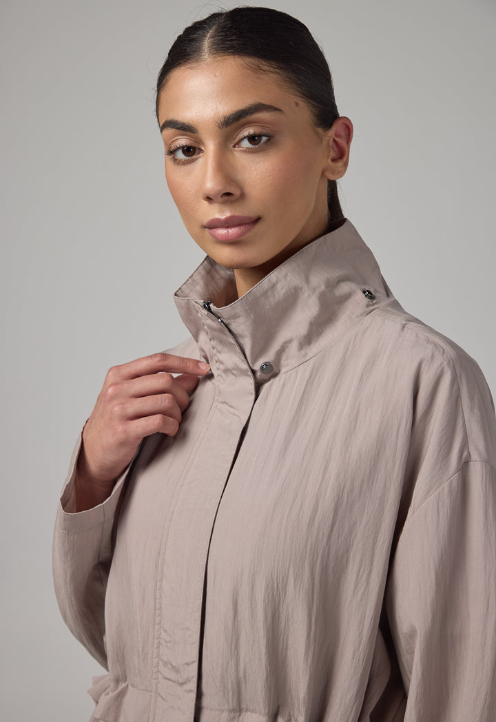 Choice Solid Long Sleeve Midi Coat Vison