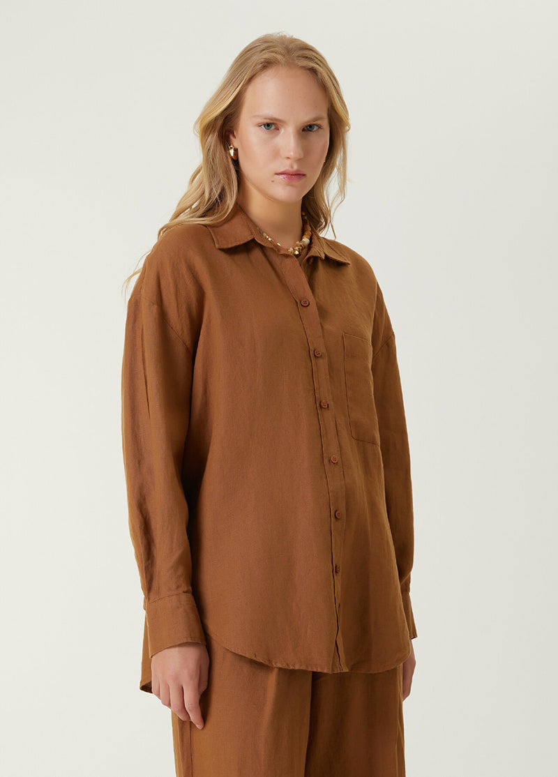 Beymen Club Oversize Linen Shirt Camel