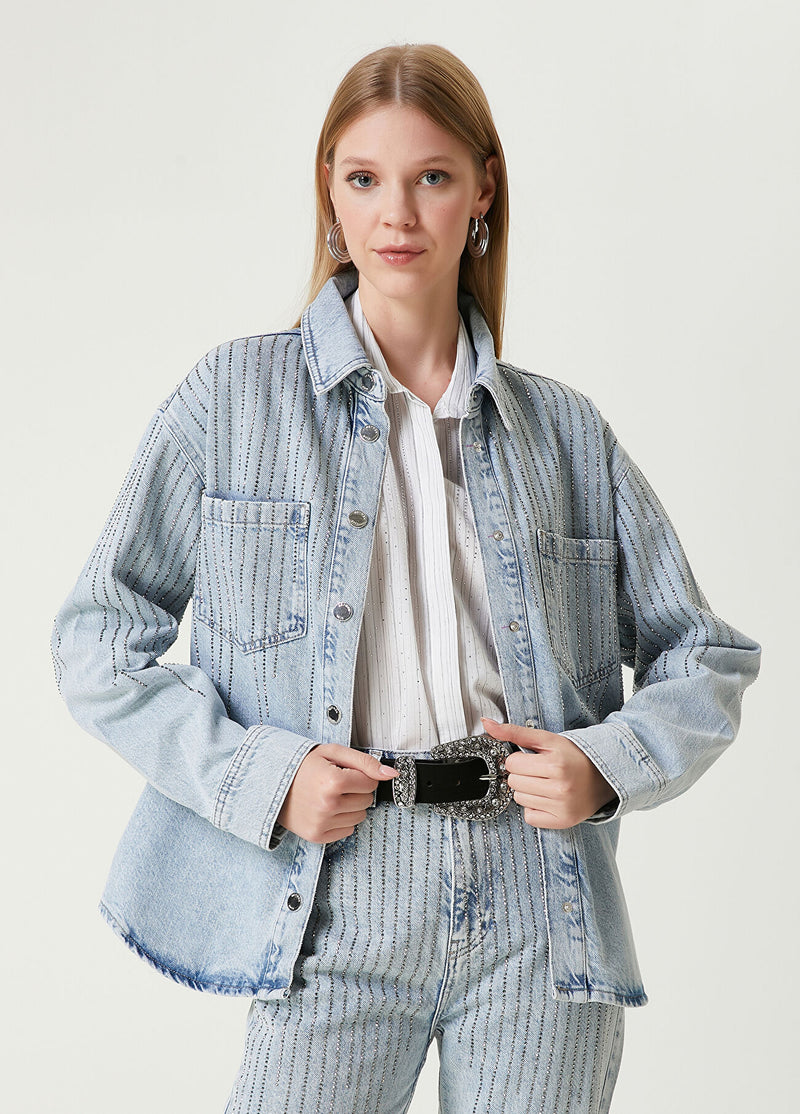 Beymen Club Hotfix Denim Jacket Light Blue