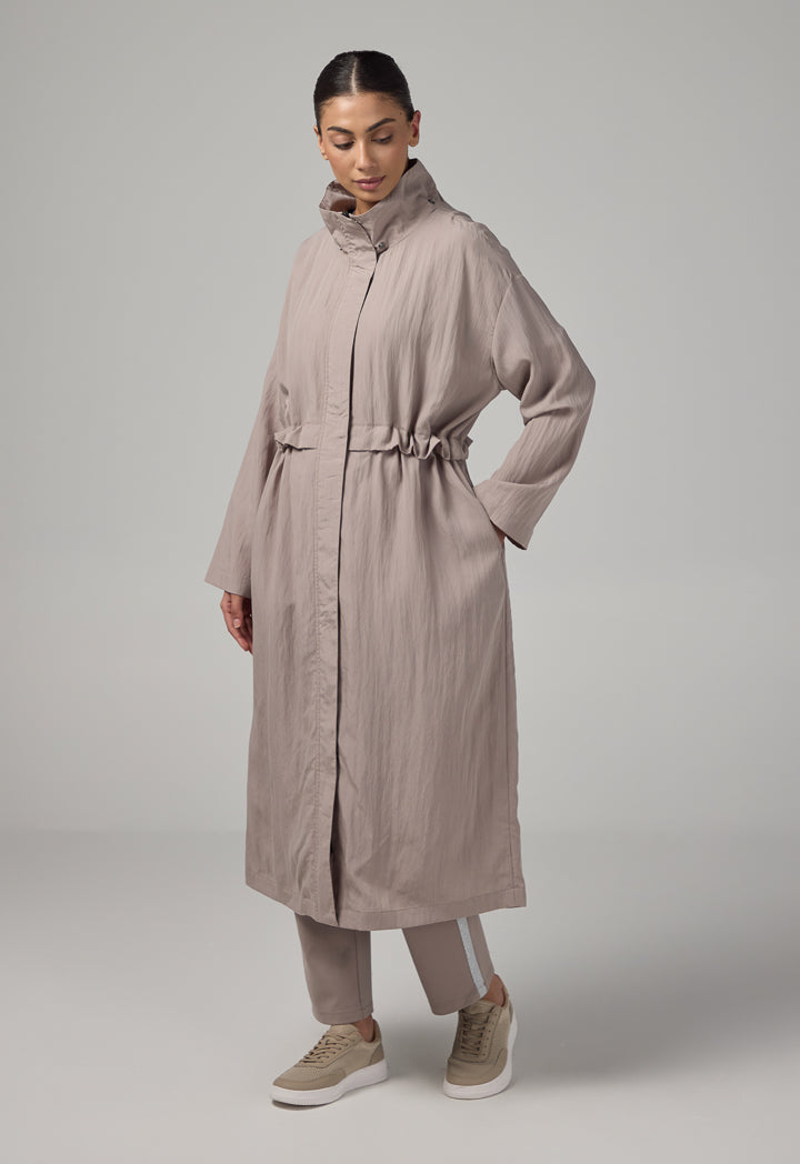 Choice Solid Long Sleeve Midi Coat Vison