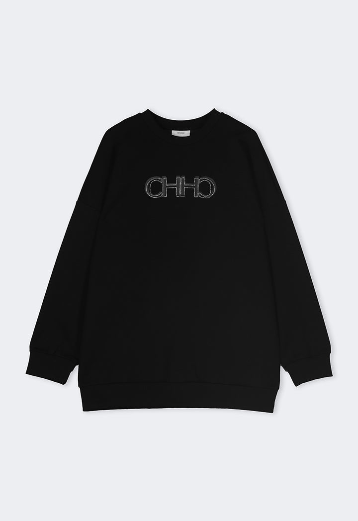 Choice Long Sleeve Monogram Blouse Black