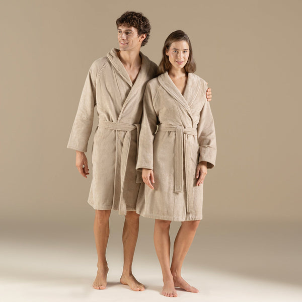 Chakra Solid Unisex Bathrobe Dark Beige
