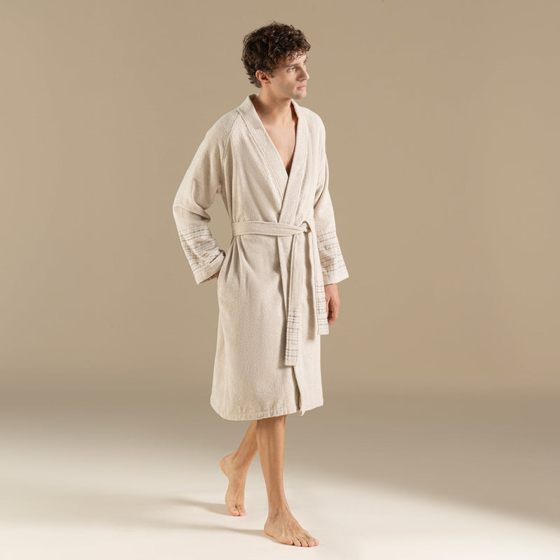 Chakra Derin Unisex Bathrobe Beige