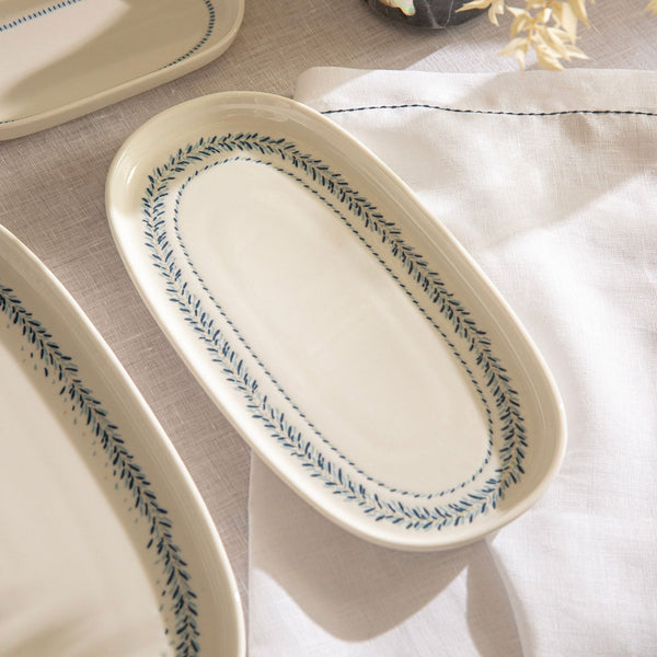 Chakra Pelion Oval Serving Plate 25 Cm Blue - White