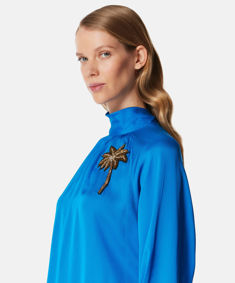 Machka Coconut Tree-Embroidered Blouse Blue