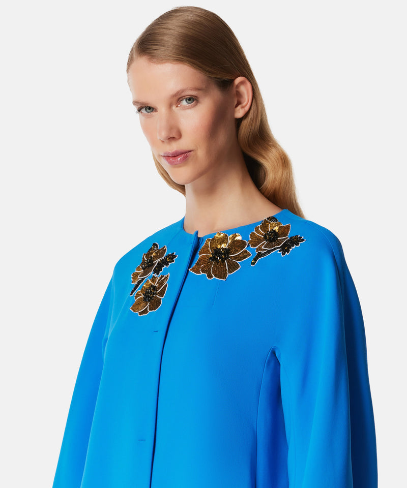 Machka Flower-Embellished Coat Blue