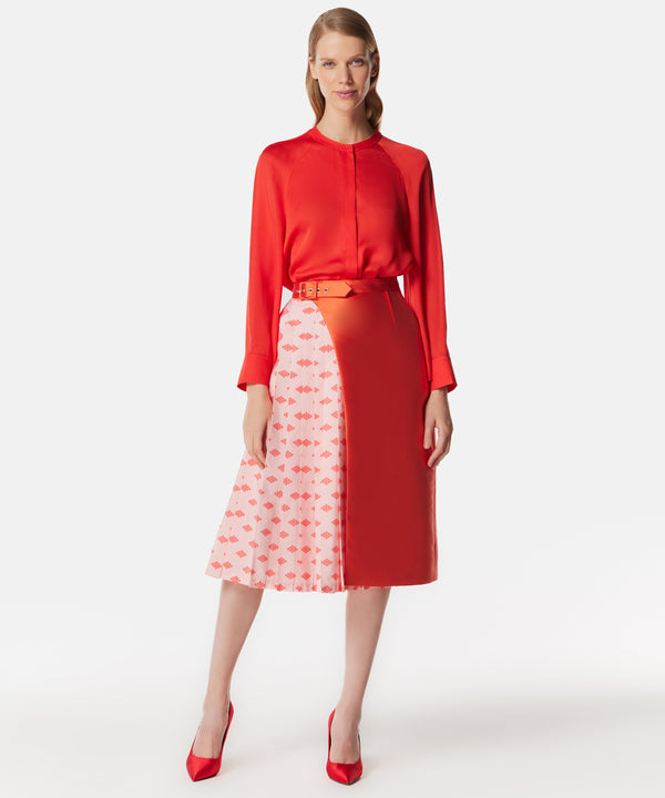 Machka Pattered Pleated Skirt With Belt Coral