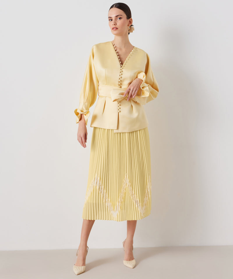 Ipekyol Shiny Textured Bow Detail Jacket Light Yellow