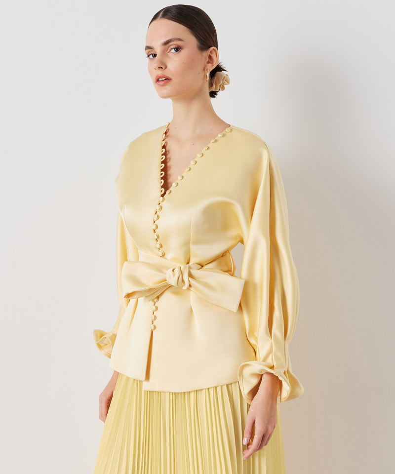 Ipekyol Shiny Textured Bow Detail Jacket Light Yellow