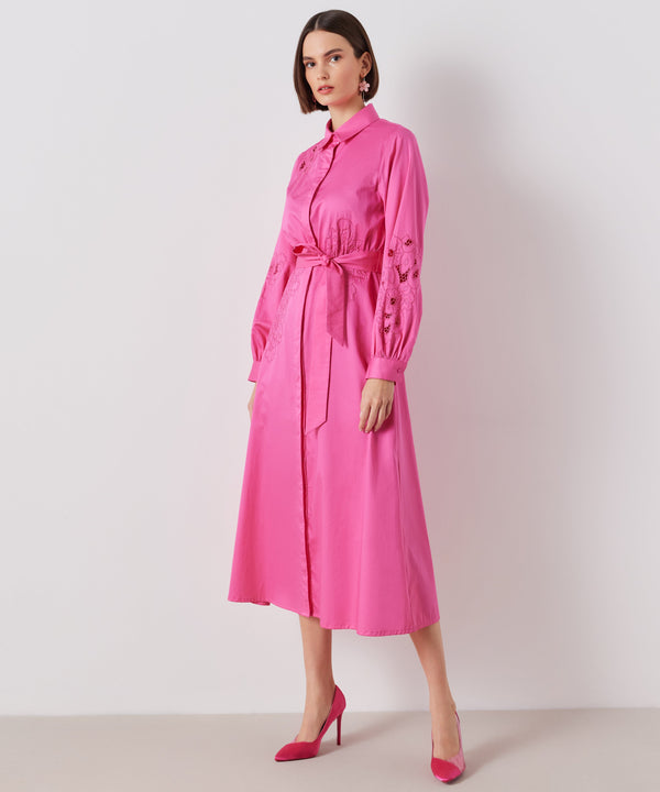 Ipekyol Embroidered Belted Shirt Dress Fuchsia