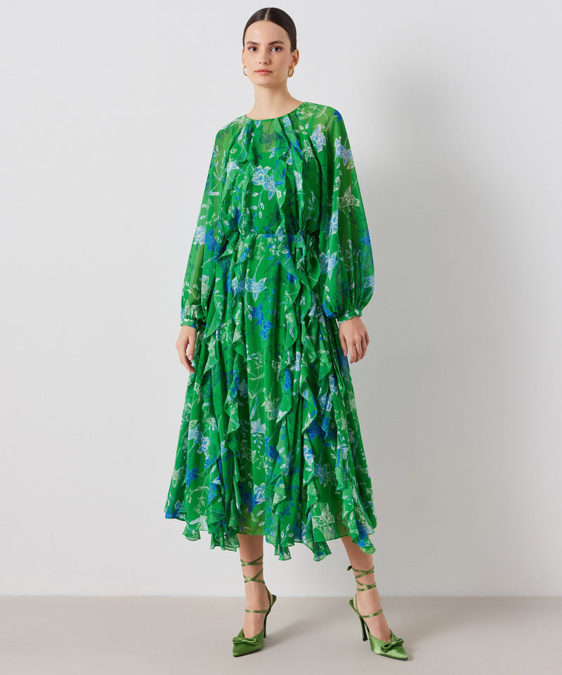 Ipekyol Printed Ruffle Detail Midi Dress Green