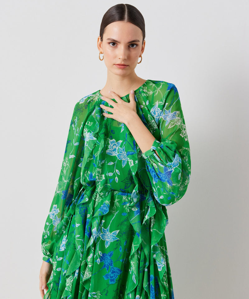 Ipekyol Printed Ruffle Detail Midi Dress Green