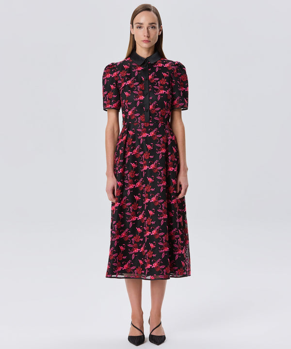 Machka Floral Print Mesh Dress Black