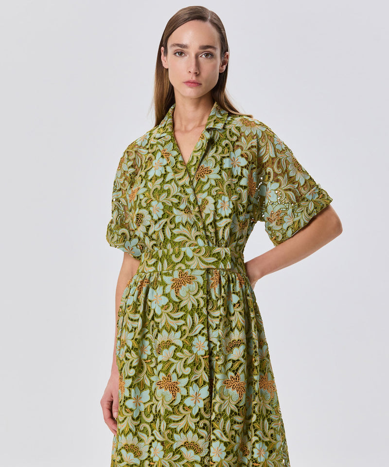 Machka Embroidered Detail Floral Dress Green