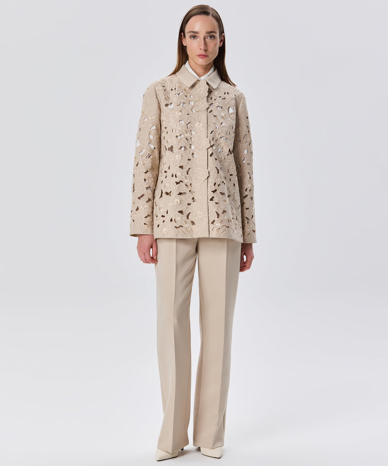 Machka Flower-Embroidered Jacket Beige