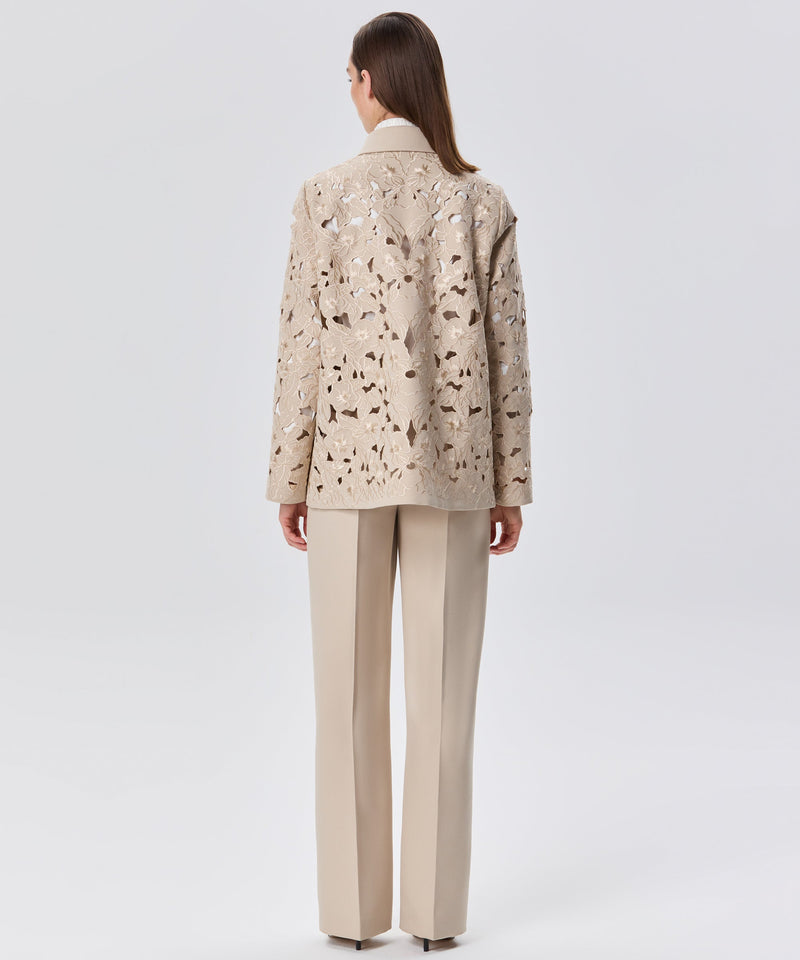 Machka Flower-Embroidered Jacket Beige