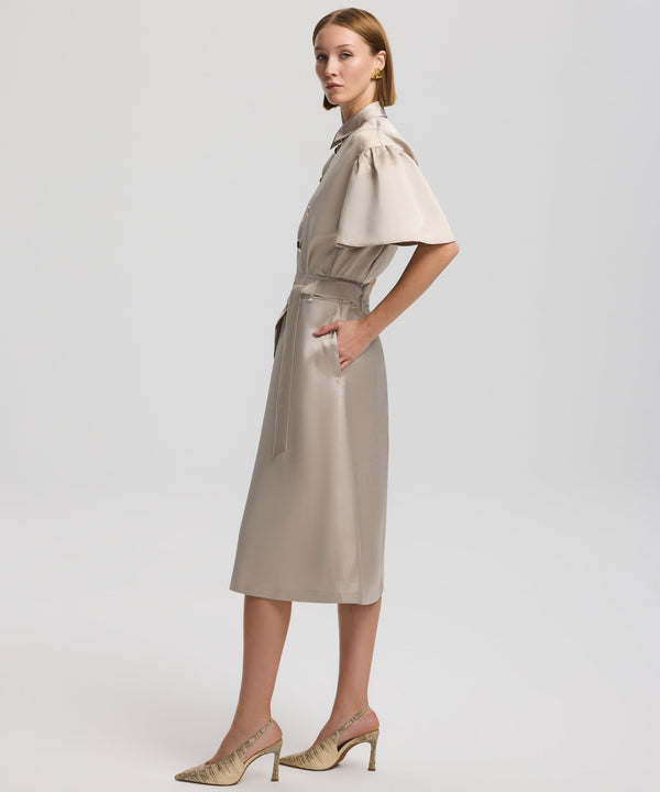 Ipekyol Self Belted A-Line Skirt Light Khaki