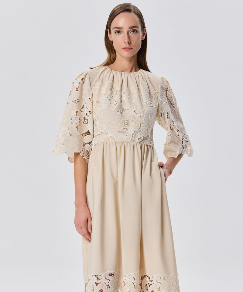 Machka Flower-Embroidered Dress Beige