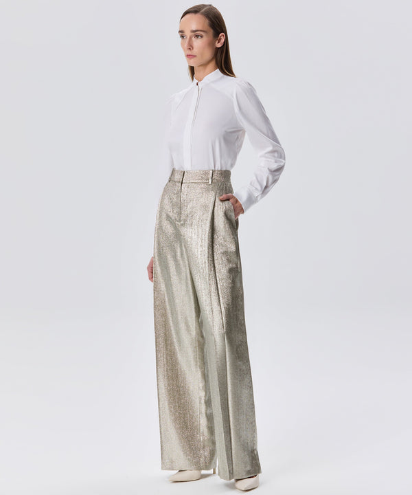 Machka Wide Leg Textured Trousers Light Yellow