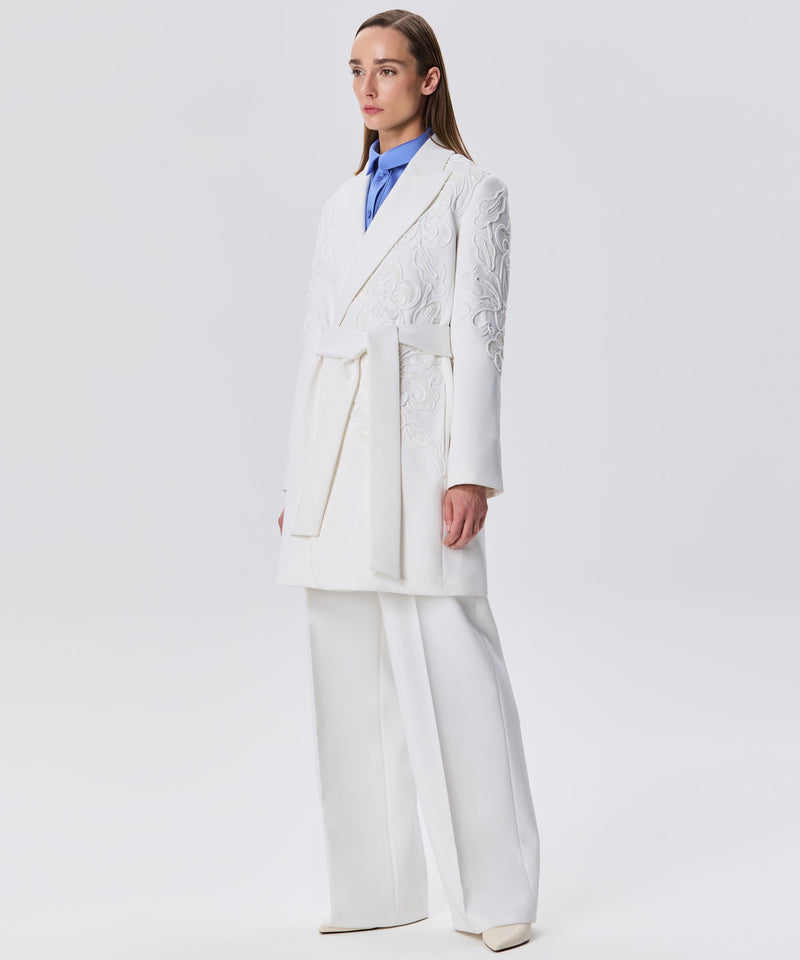 Machka Sequin-Embroidered Belted Coat White