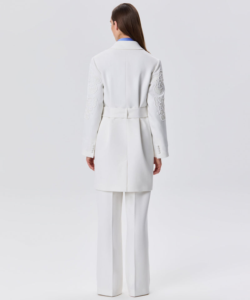 Machka Sequin-Embroidered Belted Coat White