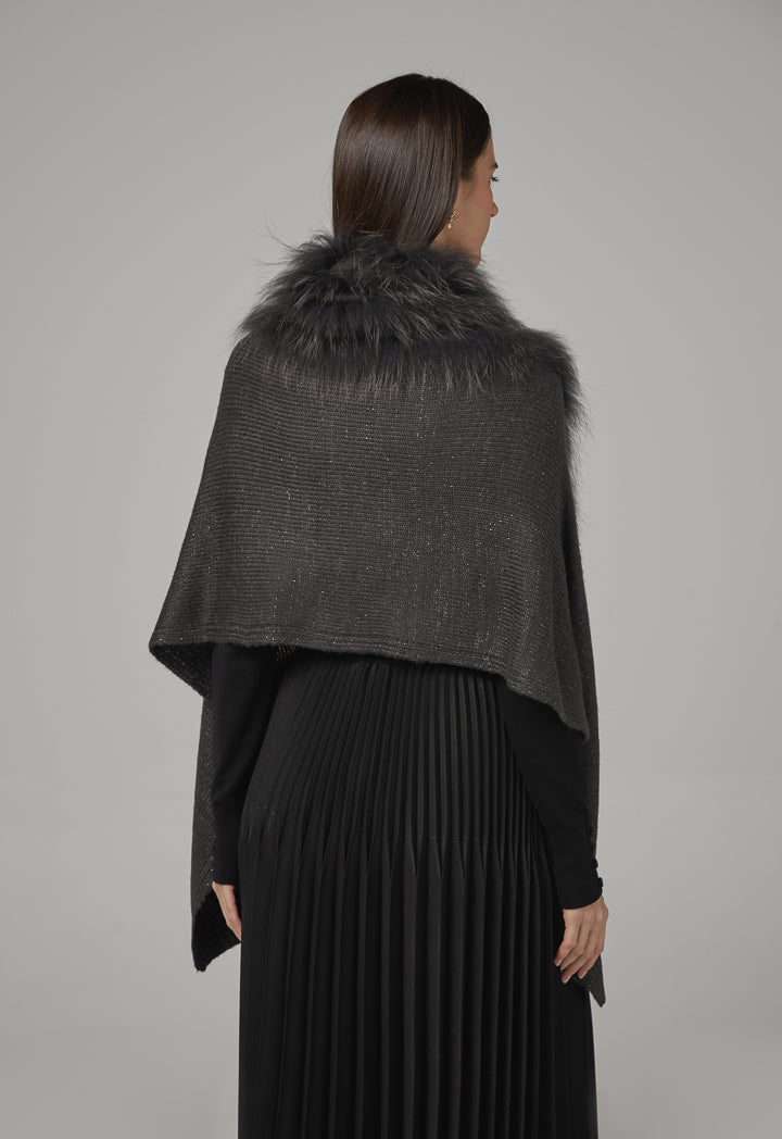 Choice Knitted Faux Fur Poncho Black