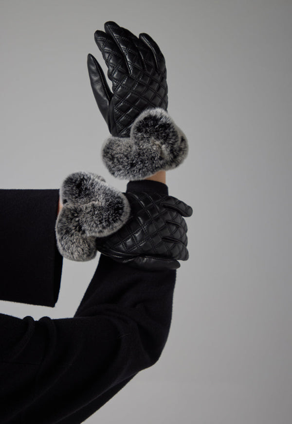 Choice Rabbit Hair Quilted Gloves Black