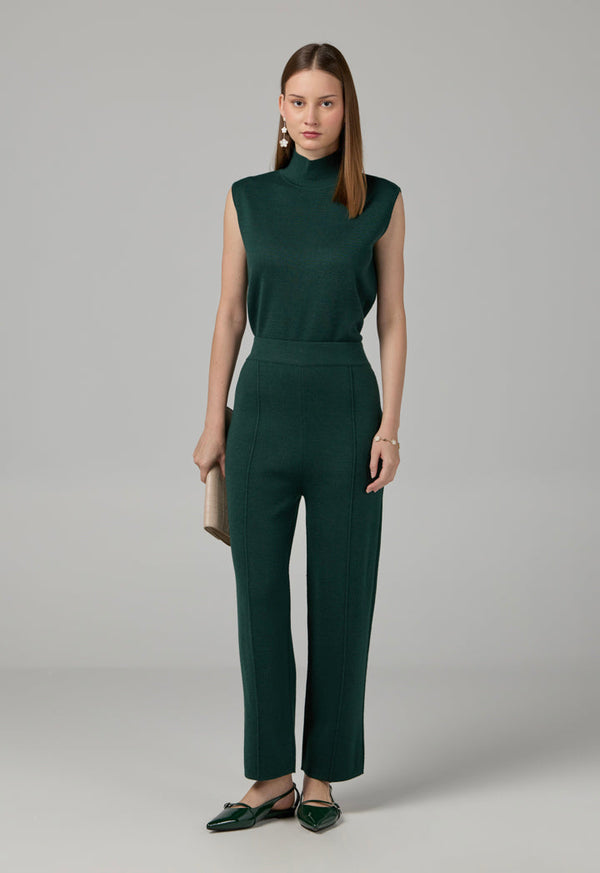 Choice Knitted Straight Fit Solid Pants Green