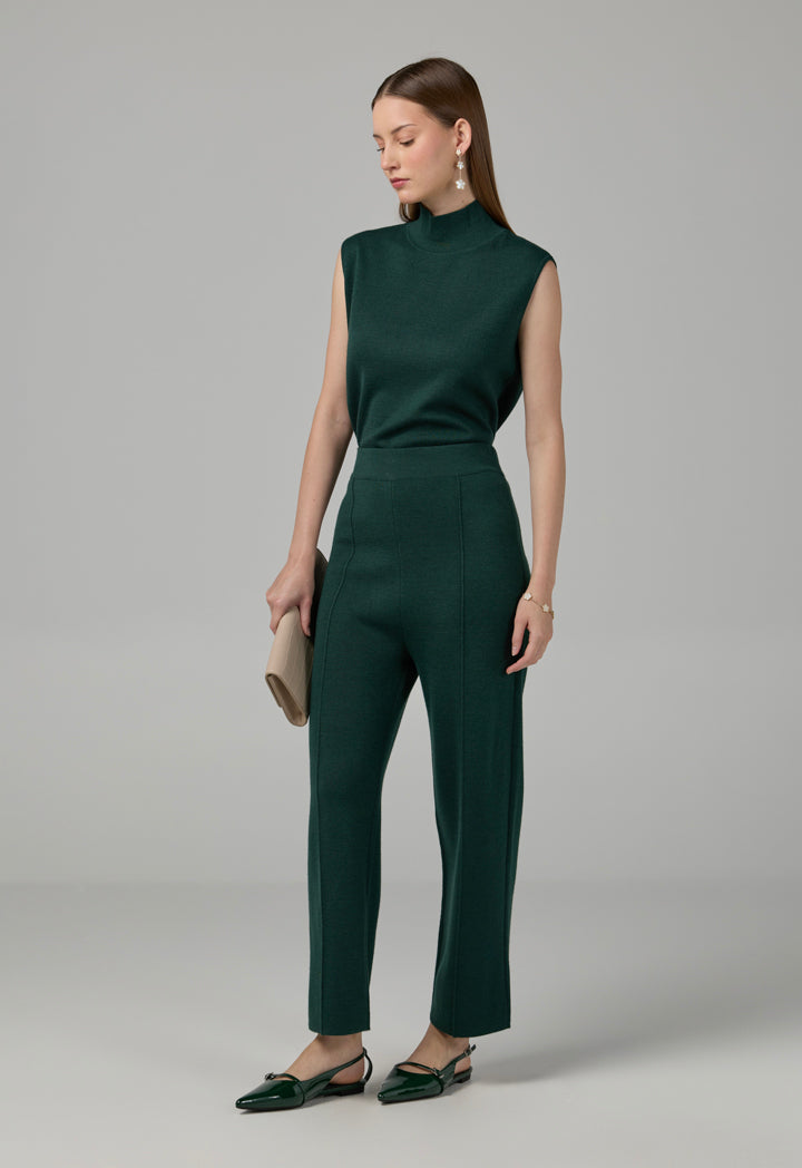 Choice Knitted Straight Fit Solid Pants Green