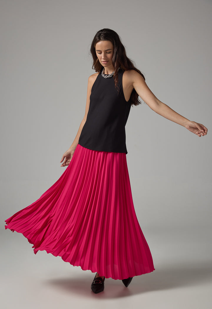 Choice Solid Pleated Maxi Skirt Fuchsia