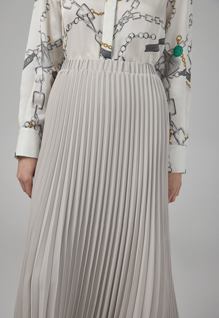 Choice Pleated Flared Basic Skirt Grey