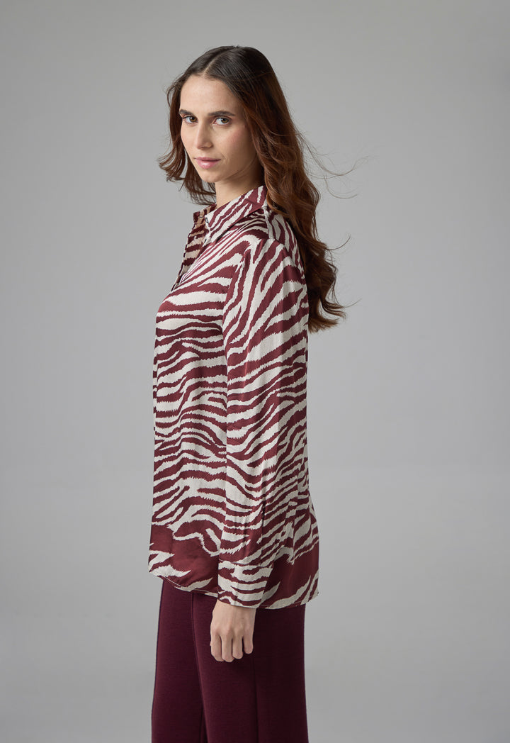 Choice Contrast Printed Shirt Burgundy