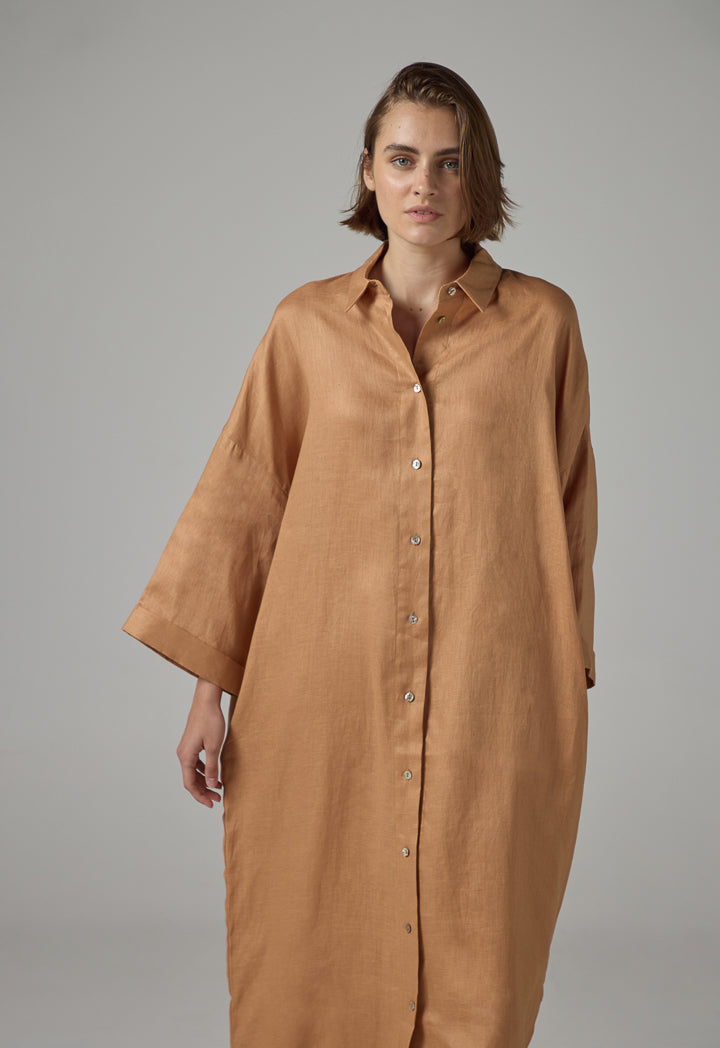 Choice Drop Shoulder Basic Shirt Dress  Caramel