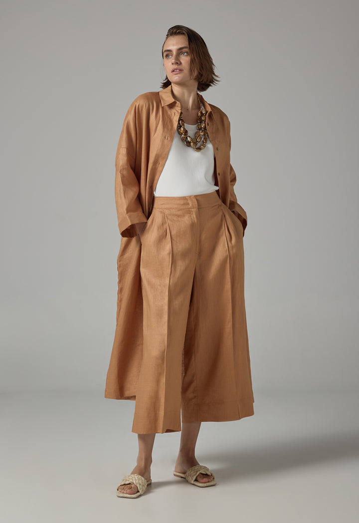 Choice Drop Shoulder Basic Shirt Dress  Caramel