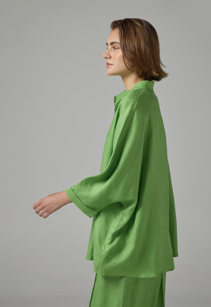 Choice Long Kimono Sleeves Basic Shirt Green