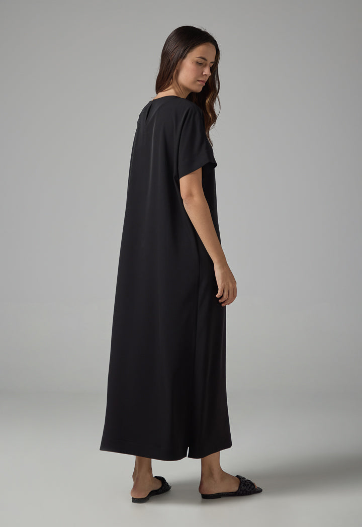 Choice Cap Sleeves Basic Maxi Dress  Black