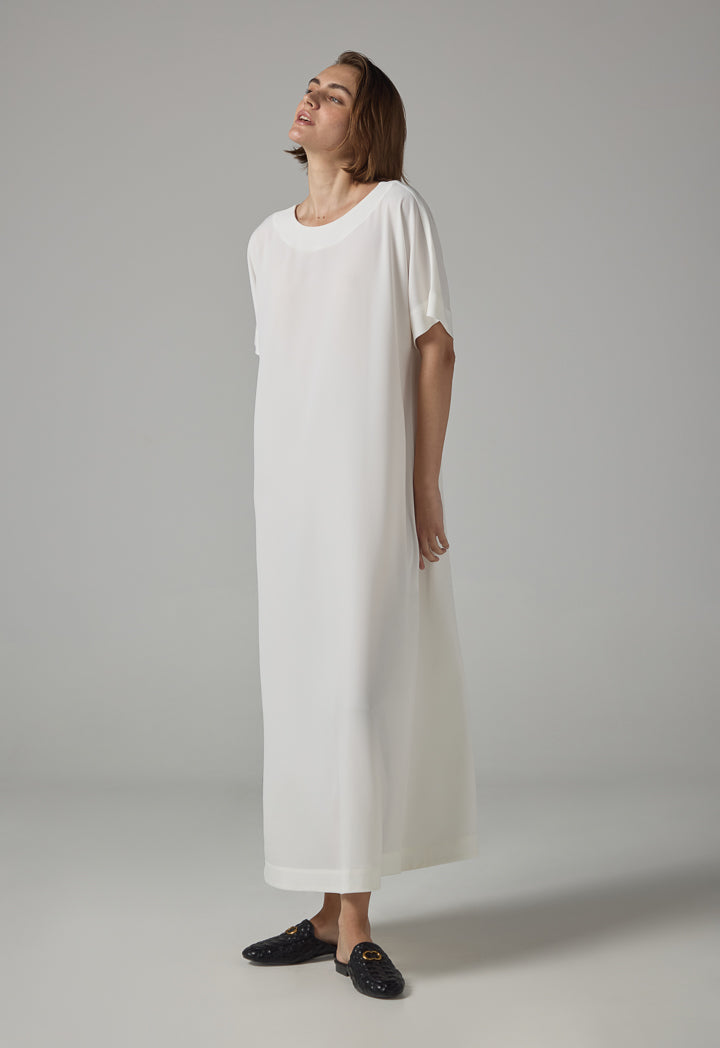 Choice Cap Sleeves Basic Maxi Dress  Off White