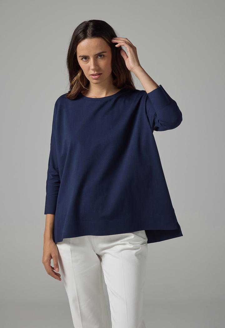 Choice Solid Short Sleeves Blouse Navy