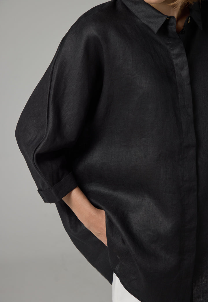 Choice Long Kimono Sleeves Basic Shirt Black