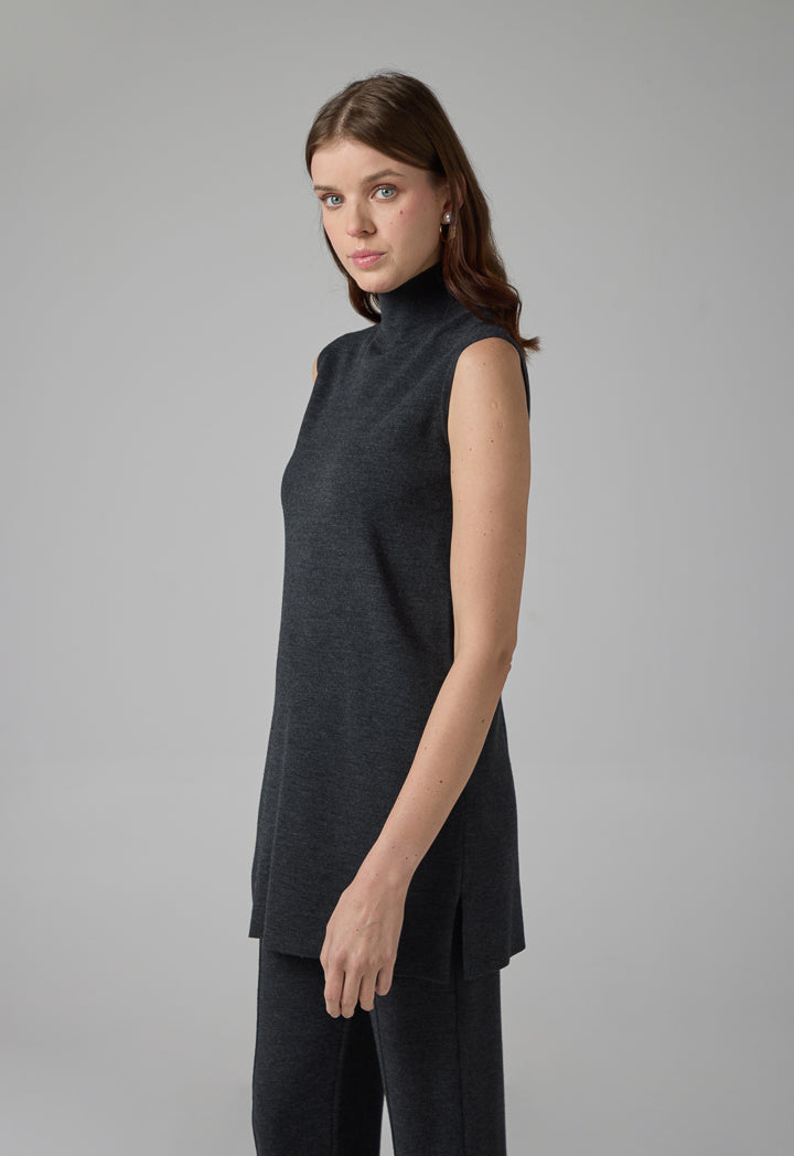 Choice Basic Sleeveless Knitted Top Anthracite