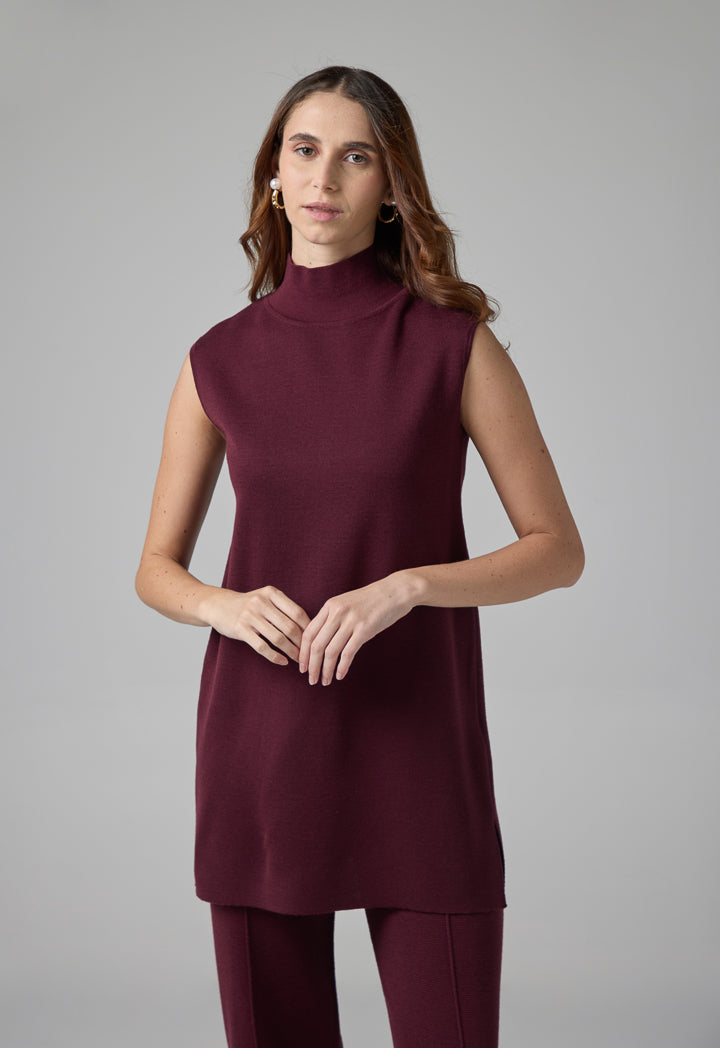 Choice Basic Sleeveless Knitted Top Burgundy