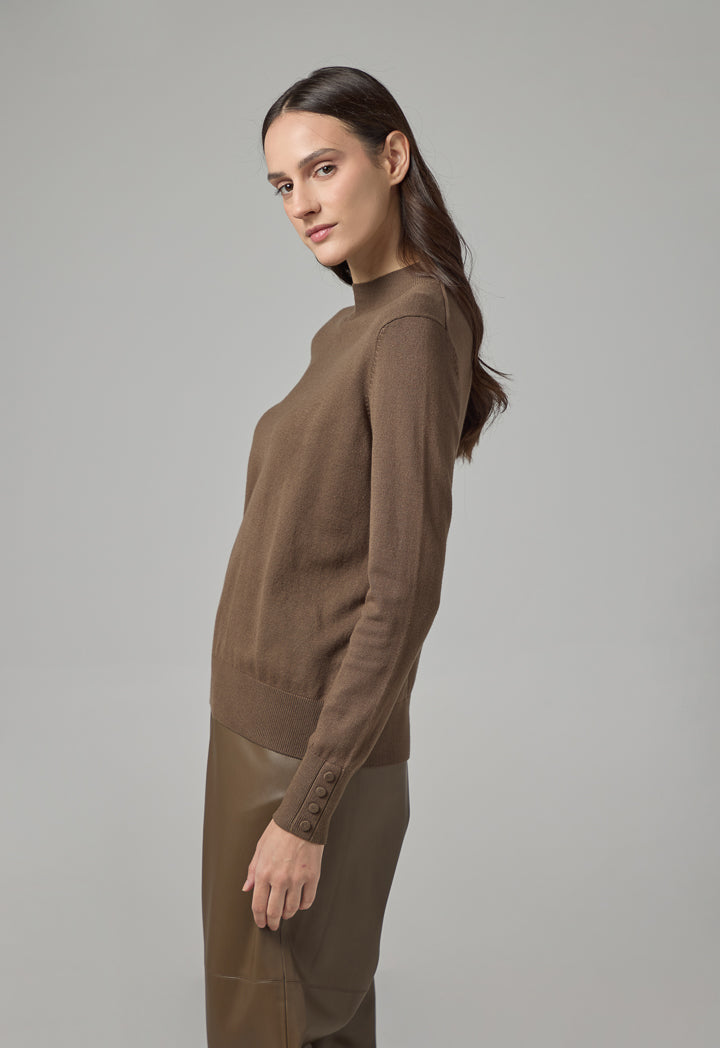 Choice High Round Neck Knitted Basic Blouse Khaki