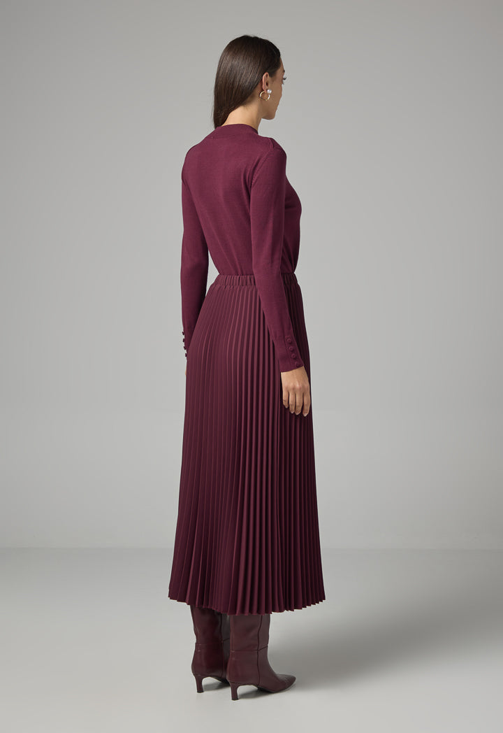 Choice Solid Pleated Maxi Skirt Burgundy