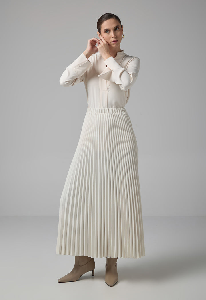 Choice Solid Pleated Maxi Skirt Cream